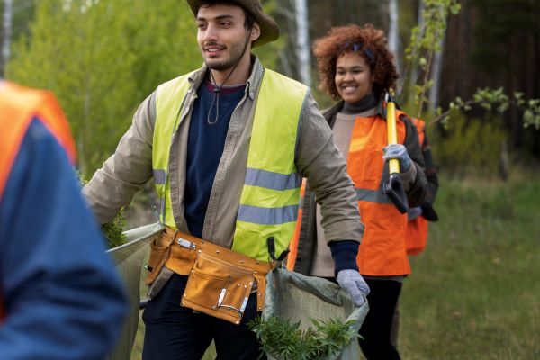 A group of people doing tree and shrub services