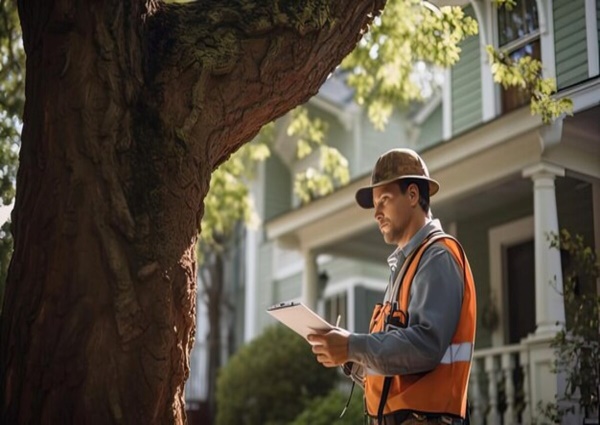 A tree inspector assesses the overall health of the tree